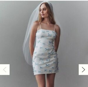 Nwt Bhldn Anthropologie White Blue Bow Dress